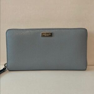 Kate Spade Blue Leather Wallet with Zip-Around Closure